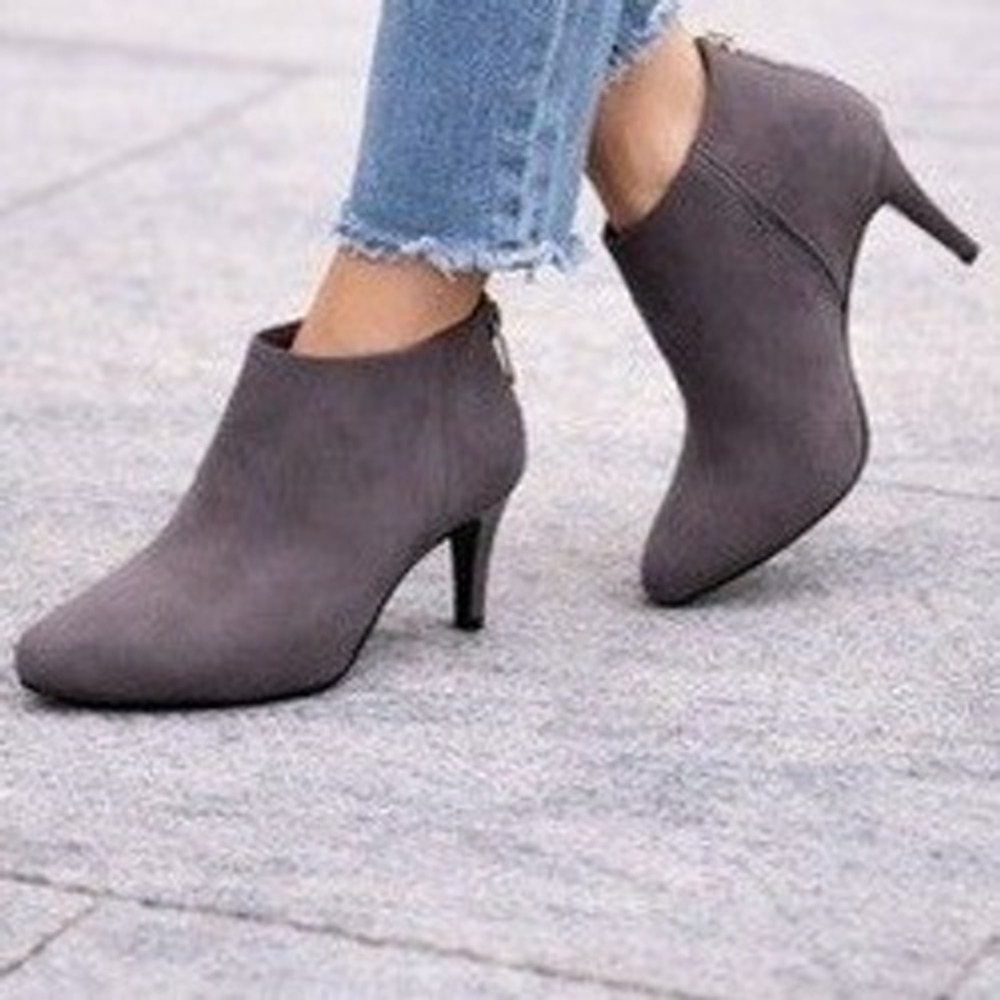 Kelly & Katie Caylla Grey Faux Suede Stiletto Ankle Boots Pointed Toe 8